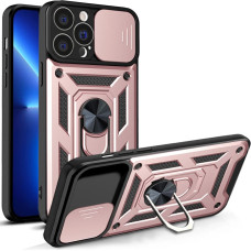 Hurtel Hybrid Armor Camshield case for iPhone 13 Pro armored case with camera cover pink