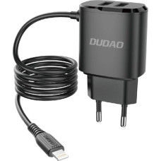 Dudao charger 2x USB with built-in 12W Lightning cable black (A2ProL black)