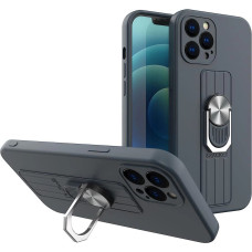 Hurtel Ring Case silicone case with finger grip and stand for iPhone 13 Pro dark blue