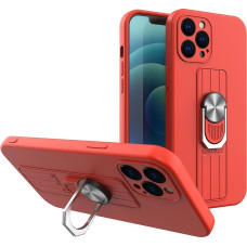 Hurtel Ring Case silicone case with finger grip and stand for Samsung Galaxy A22 4G red