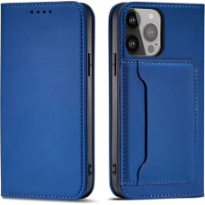 Hurtel Magnet Card Case for iPhone 13 Pro cover card wallet card stand blue