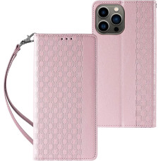 Hurtel Magnet Strap Case Case For iPhone 14 Pro Max Flip Wallet Mini Lanyard Stand Pink