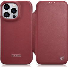 Icarer CE Premium Leather Folio Case iPhone 14 Pro Magnetic Flip Leather Folio Case MagSafe Red (WMI14220714-RD)