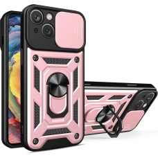 Hurtel Hybrid Armor Camshield case for iPhone 14 Plus armored case with camera cover pink