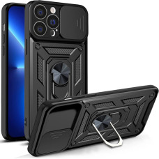 Hurtel Hybrid Armor Camshield case for iPhone 13 Pro Max armored case with camera cover black