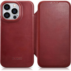 Icarer CE Oil Wax Premium Leather Folio Case Leather Case iPhone 14 Pro Max Magnetic Flip MagSafe Red (AKI14220708-RD)