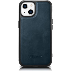 Icarer Leather Oil Wax case covered with natural leather for iPhone 14 Plus blue (WMI14220719-BU)