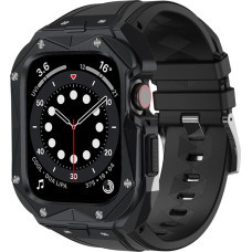 Kingxbar CYF140 2in1 Rugged Case for Apple Watch SE, 6, 5, 4 (44 mm) Stainless Steel with Strap Black