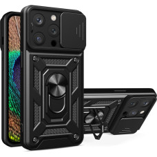 Hurtel Hybrid Armor Camshield case for iPhone 14 Pro armored case with camera cover black