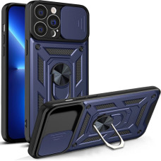 Hurtel Hybrid Armor Camshield case for iPhone 13 Pro Max armored case with camera cover blue