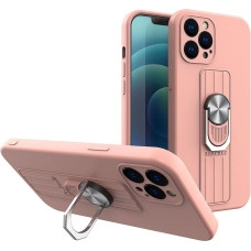 Hurtel Ring Case silicone case with finger grip and stand for iPhone 13 Pro pink