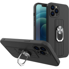 Hurtel Ring Case silicone case with finger grip and stand for Xiaomi Redmi Note 10 / Redmi Note 10S black