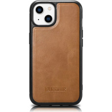 Icarer Leather Oil Wax case covered with natural leather for iPhone 14 Plus brown (WMI14220719-TN)