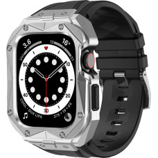 Kingxbar CYF140 2in1 Rugged Case for Apple Watch SE, 6, 5, 4 (44 mm) Stainless Steel with Strap Silver