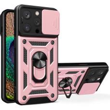 Hurtel Hybrid Armor Camshield case for iPhone 14 Pro armored case with camera cover pink