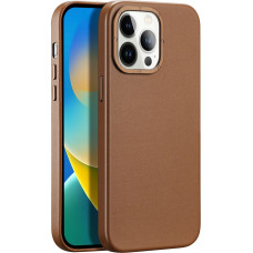 Dux Ducis Grit Leather Case for iPhone 14 Pro Max Elegant Faux Leather Cover (MagSafe Compatible) Brown