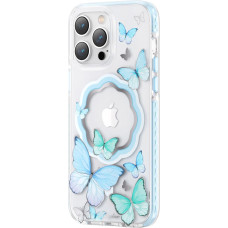 Kingxbar Butterfly Series magnetic case for iPhone 14 Pro MagSafe case with butterflies blue