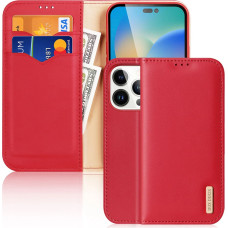 Dux Ducis Hivo Leather Flip Cover Genuine Leather Wallet for Cards and Documents iPhone 14 Pro Red