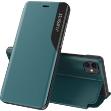 Hurtel Eco Leather View Case elegant bookcase type case with kickstand for iPhone 13 mini green