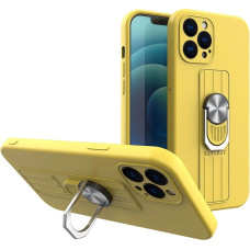 Hurtel Ring Case silicone case with finger grip and stand for iPhone 12 mini yellow