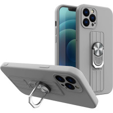 Hurtel Ring Case silicone case with finger grip and stand for Samsung Galaxy A42 5G silver