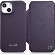 Icarer CE Premium Leather Folio Case iPhone 14 Magnetic Flip Leather Folio Case MagSafe Dark Purple (WMI14220713-DP)