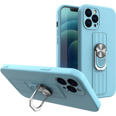 Hurtel Ring Case silicone case with finger grip and stand for iPhone 12 mini light blue