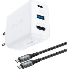 Acefast 2in1 charger GaN 65W USB Type C / USB, adapter adapter HDMI 4K @ 60Hz (set with cable) white (A17 white)