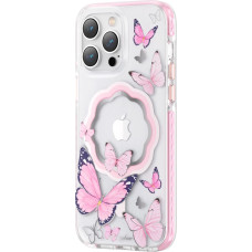 Kingxbar Butterfly Series magnetic case for iPhone 14 Plus MagSafe case with butterflies pink