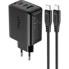 Acefast 2in1 wall charger 2x USB-C / USB-A 65W, PD, QC 3.0, AFC, FCP (set with USB-C 1.2m cable) black (A13 black)