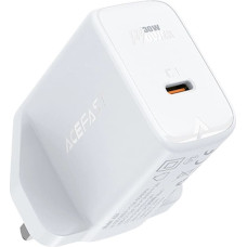 Acefast GaN wall charger (UK plug) USB Type C 30W, Power Delivery, PPS, Q3 3.0, AFC, FCP white (A24 UK white)