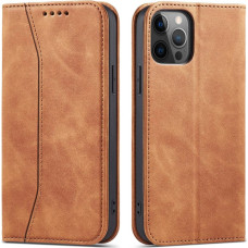 Hurtel Magnet Fancy Case Case for iPhone 12 Pro Pouch Card Wallet Card Stand Brown