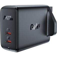 Acefast GaN charger (UK plug) 2x USB Type C 50W, Power Delivery, PPS, Q3 3.0, AFC, FCP black (A32 UK)