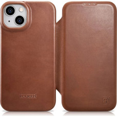 Icarer CE Oil Wax Premium Leather Folio Case iPhone 14 Plus magnetic flip case MagSafe brown (AKI14220707-BN)