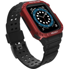 Hurtel Protect Strap Band Case Wristband for Apple Watch 7 / 6 / 5 / 4 / 3 / 2 / SE (45 / 44 / 42mm) Case Armor Watch Cover Black / Red