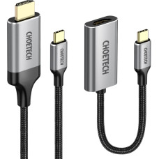 Choetech kit adapter HUB USB Type C - HDMI 2.0 (3840 x 2160 @ 60Hz) gray (HUB-H12) + USB cable Type C - HDMI (3840 x 2160 @ 60Hz) 2m gray (CH0021)