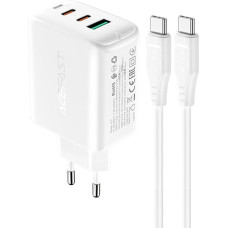 Acefast 2in1 wall charger 2x USB-C / USB-A 65W, PD, QC 3.0, AFC, FCP (set with USB-C 1.2m cable) white (A13 white)