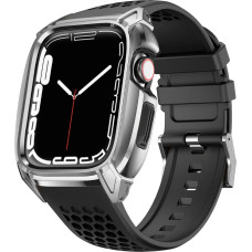 Kingxbar CYF148 2in1 Rugged Case for Apple Watch SE, 6, 5, 4 (44 mm) Stainless Steel with Strap Silver