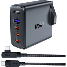 Acefast Fast charger GaN UK 100W Power Delivery 3x USB C 1x USB - black