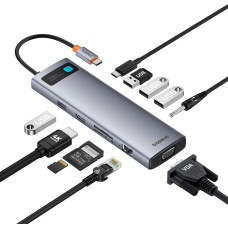 Baseus HUB 11in1 Baseus Metal Gleam Series USB-C to USB-C PD / 3x USB-A 3.0 / USB-A 2.0 / HDMI / VGA / AUX / RJ-45 / SD TF - gray