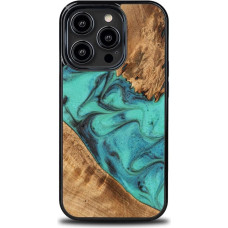 Bewood Etui z drewna i żywicy na iPhone 15 Pro Bewood Unique Turquoise - turkusowo-czarne