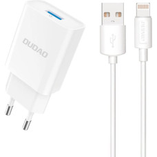 Dudao A4EU USB-A 2.1A wall charger - white + USB-A - Lightning cable