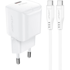 Acefast A73 Mini PD 20W GaN wall charger + USB-C cable - white