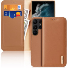 Dux Ducis Hivo Case for Samsung Galaxy S23 Ultra Flip Cover Wallet Stand RFID Blocking Brown