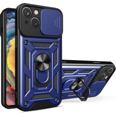 Hurtel Hybrid Armor Camshield Case with Stand and Camera Cover for iPhone 15 Plus - Blue