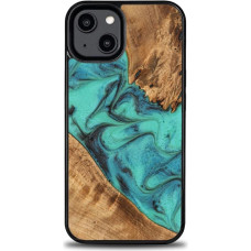 Bewood Unique Turquoise iPhone 14 Wood and Resin Case - Turquoise Black