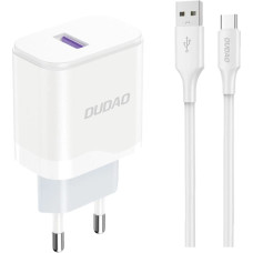 Dudao A20EU USB-A 18W network charger - white + USB-A - USB-C cable