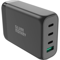 Silver Monkey SMA151 130W GaN charger 3xUSB-C PD USB-A QC 3.0 with detachable power cable - black