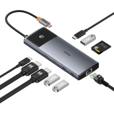 Baseus HUB 10in1 Baseus Metal Gleam Series II USB-C to HDMI 4K 120Hz / HDMI 4K 60Hz / USB-A 10Gb/s / 2xUSB-A 480Mb/s / USB-C 10Gb/s / RJ45 / SD / TF / USB-C PD - gray