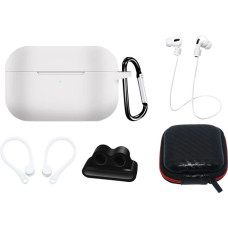 Hurtel Silicone Case Set for AirPods Pro 2 / AirPods Pro 1 + Case / Ear Hook / Neck Strap / Watch Strap Holder / Carabiner - White